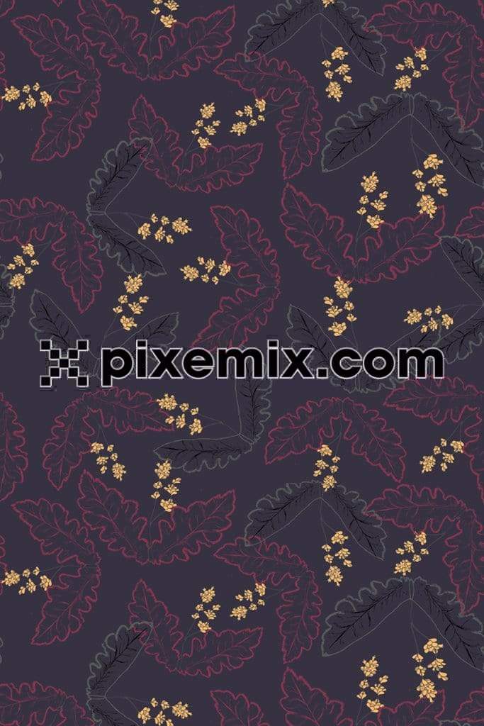 Leaves line art product graphic with seamless repeat pattern