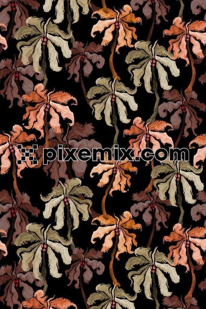 Abstract coconut tropical trees product graphic with seamless repeat pattern