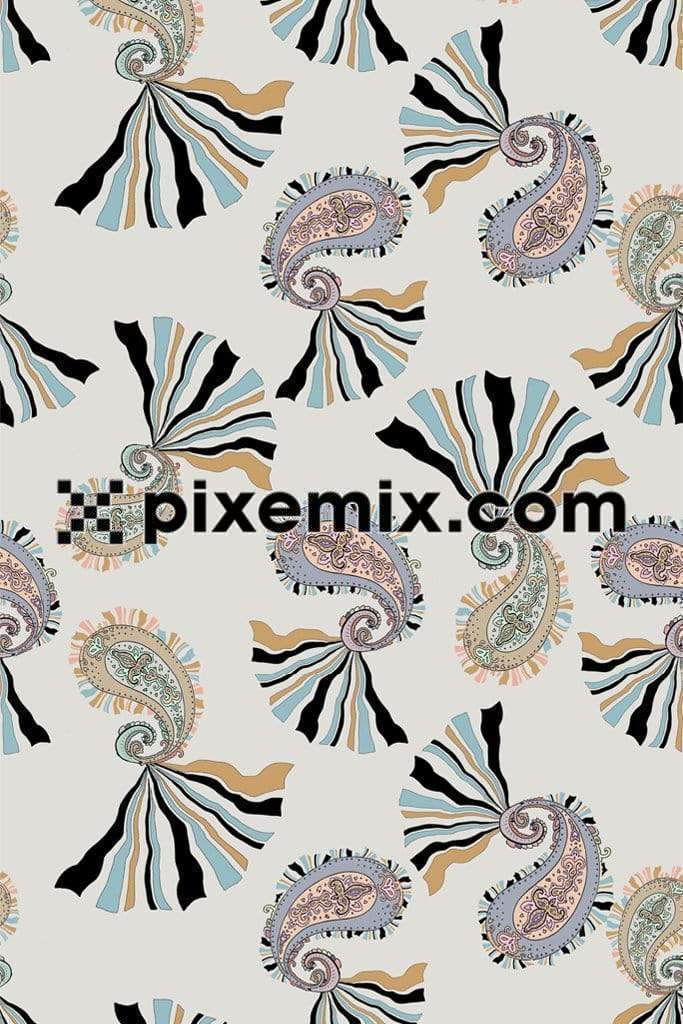 Abstract geometricial pattern with paisley art product graphic with seamless repet pattern