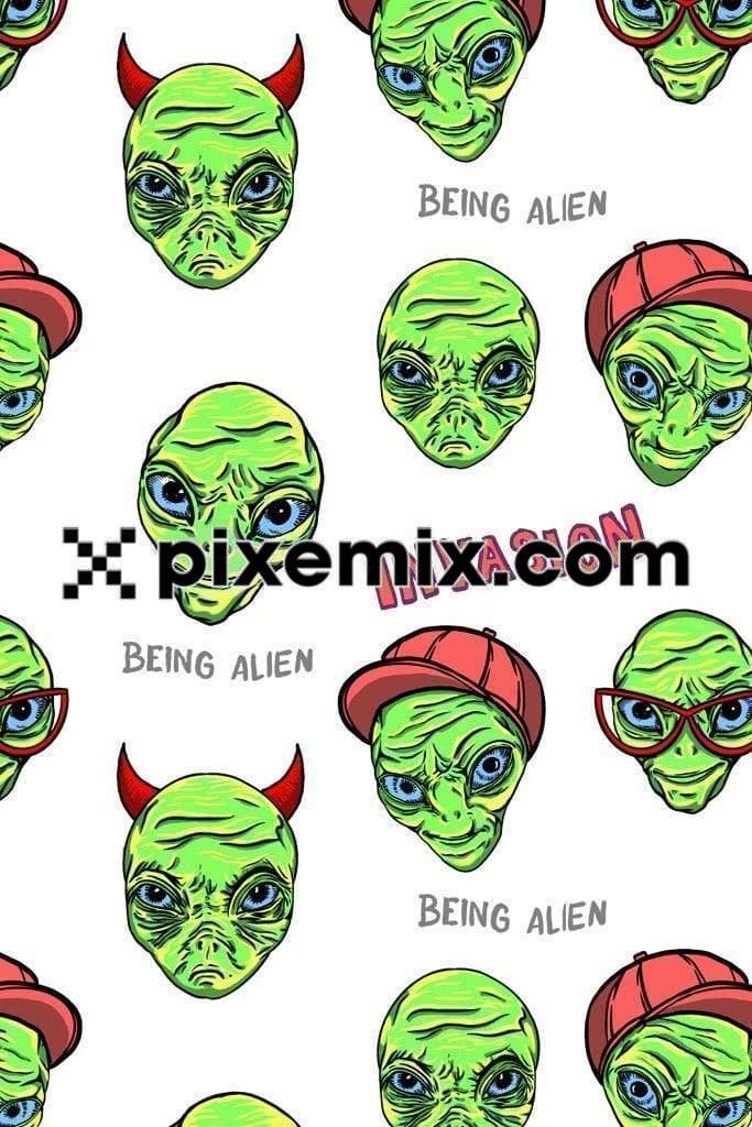 Cartoon aliens product graphic with seamless repeat pattern