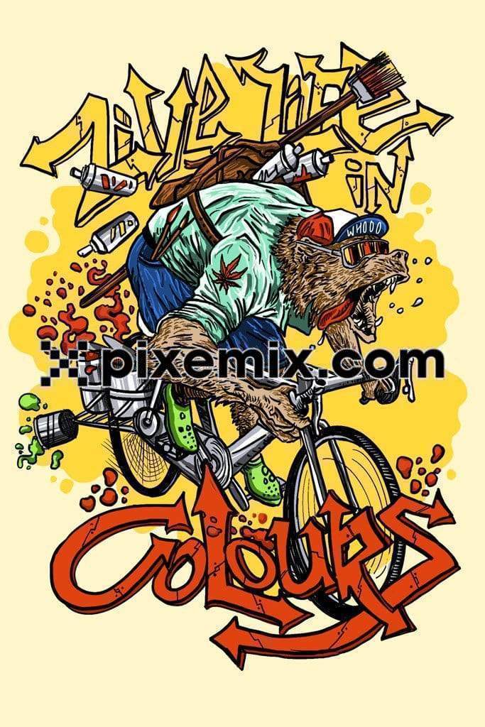 Bear riding bicycle product graphic