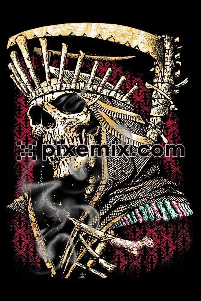 Gothic inspired skull face and crown product graphic