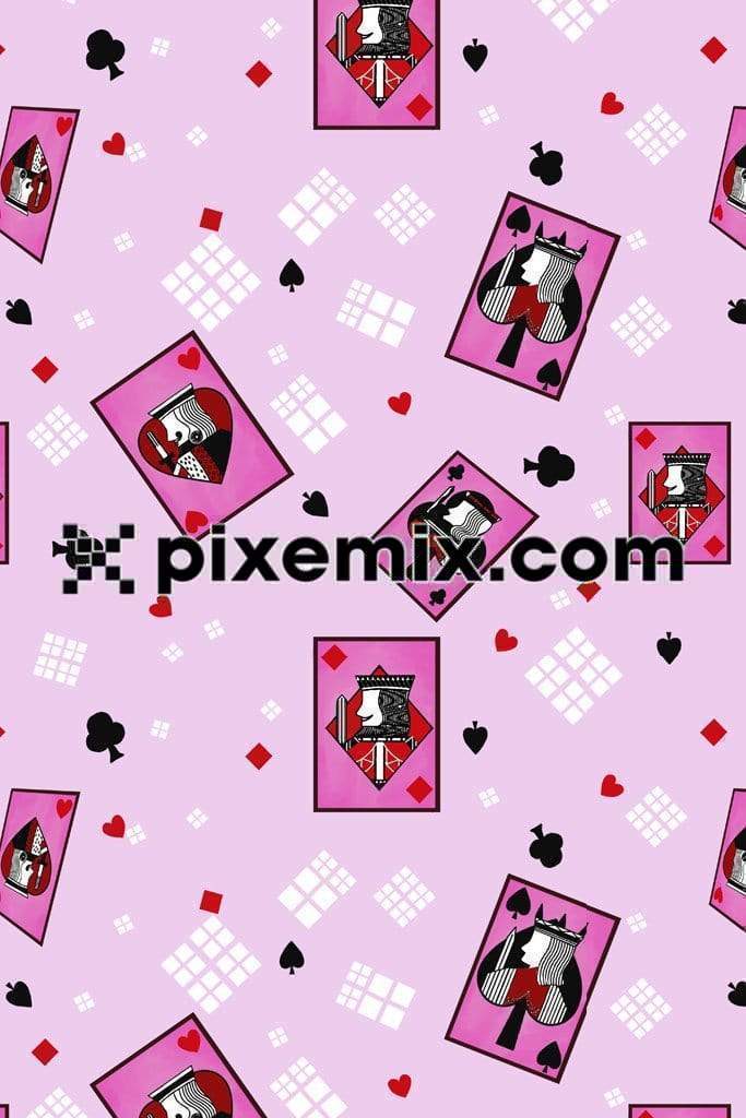 Aces of spades, clubs, diamonds and hearts icons product graphic with seamless repeat pattern