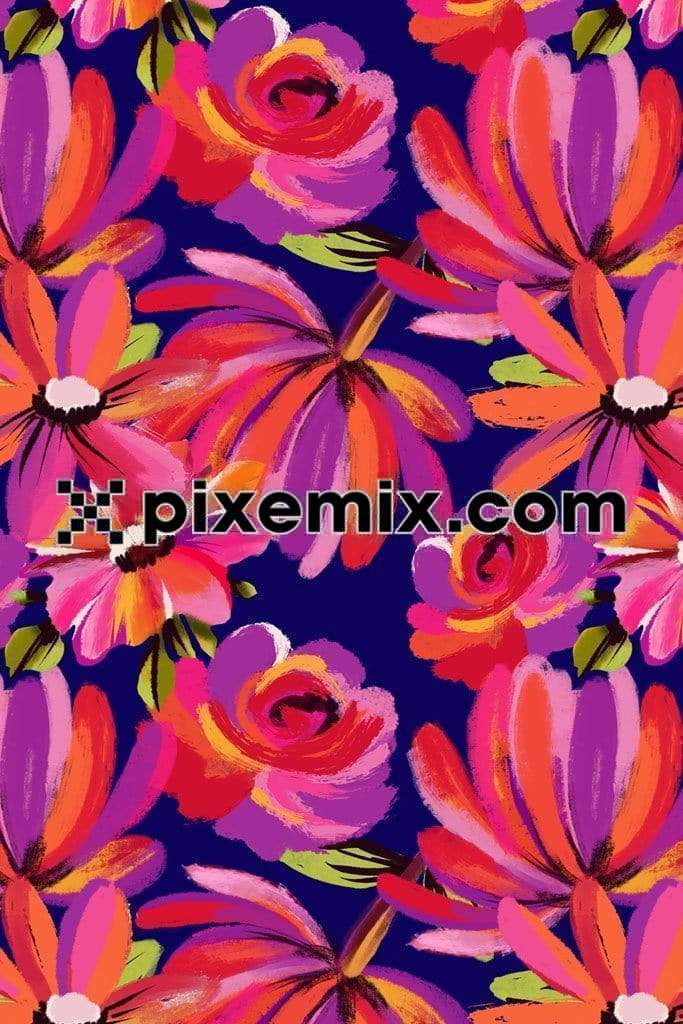 Dry pastel florals product graphic with seamless repeat pattern