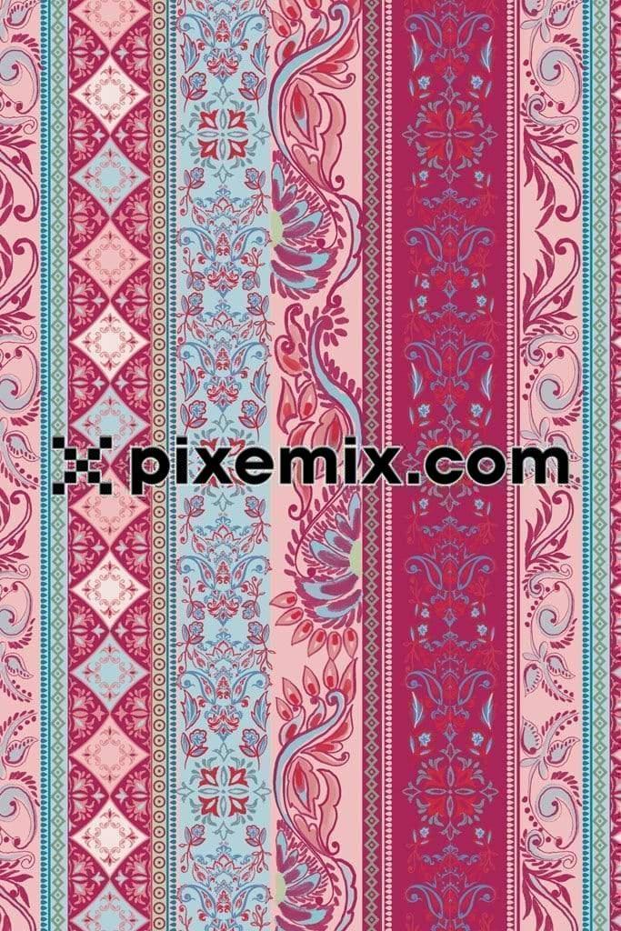 Ethnic floral border pattern product graphic with seamless repeat pattern