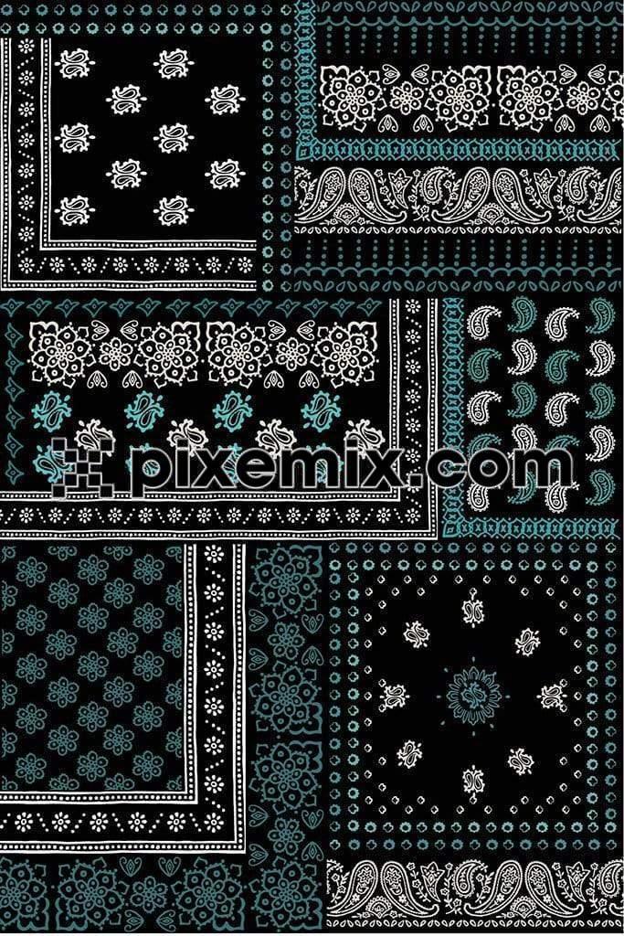 Floral pattern and ethnic pattern product graphic with seamless repeat pattern
