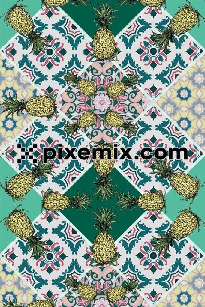 Geometric shape and pineapple product graphic with seamless repeat pattern