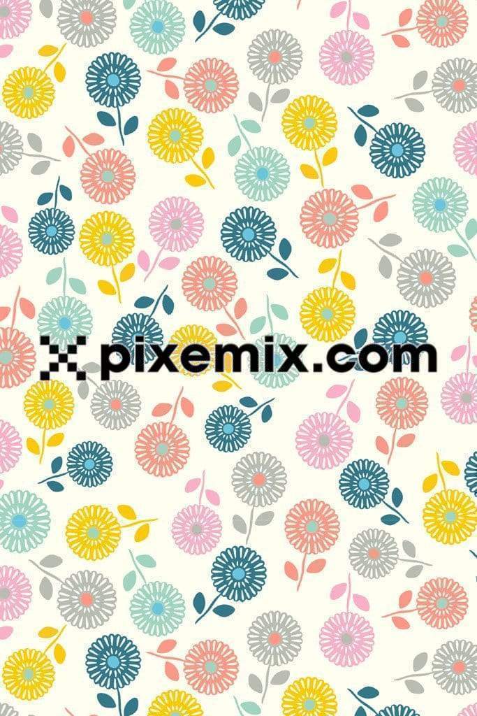 Abstract pastel flowers product graphic with seamless repeat pattern