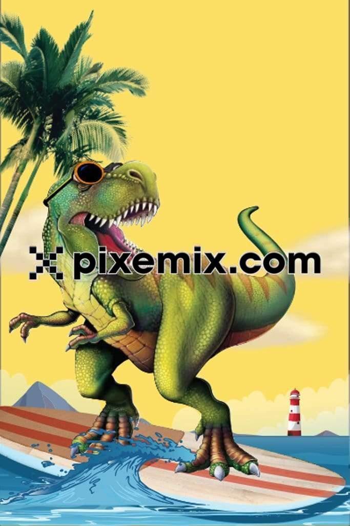 Cool dinosaur surfing product graphic