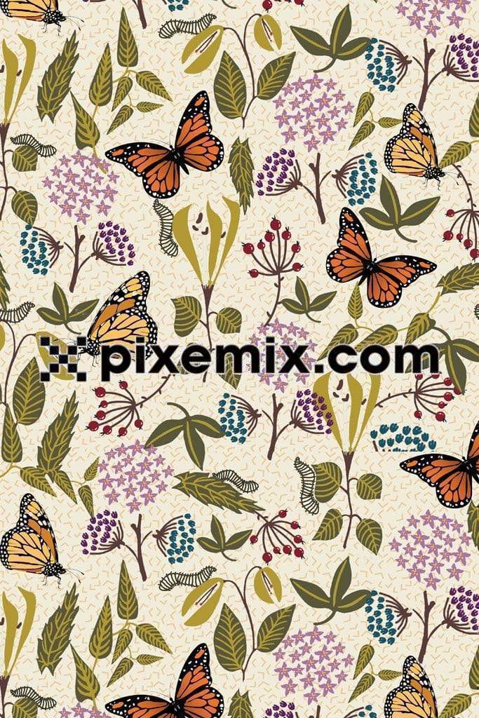 Beautiful florals & butterfly art  product graphic with seamless repeat pattern