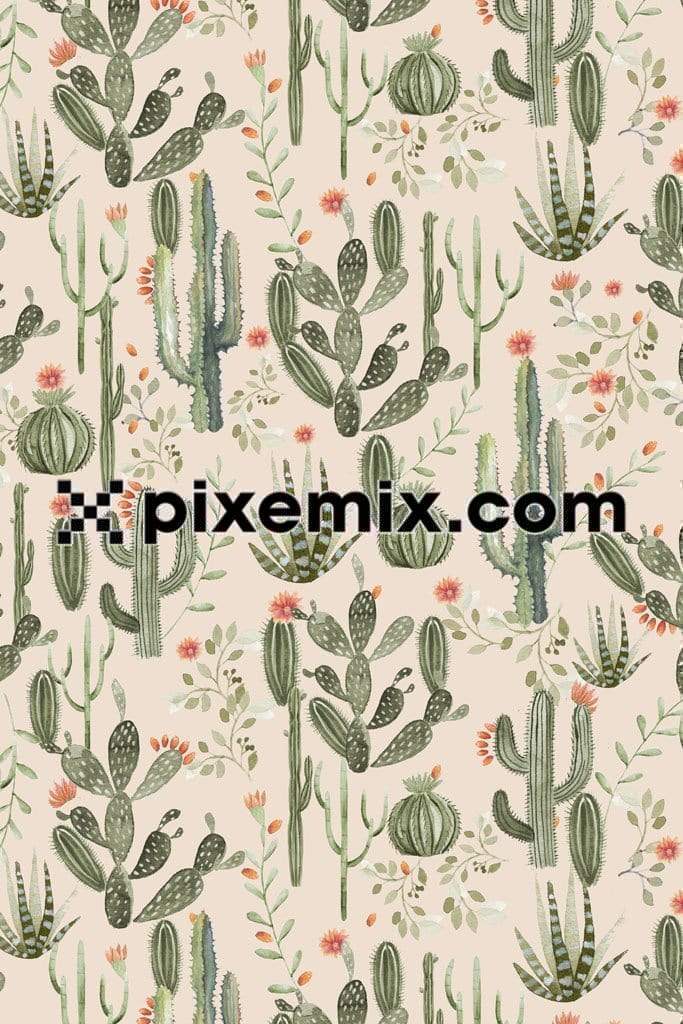 Desert plants product graphic with seamless repeat pattern