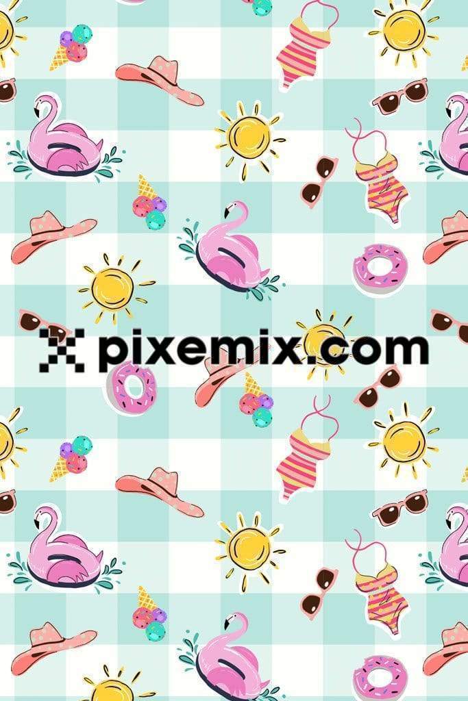 Cute summer elements product graphic with seamless repeat pattern