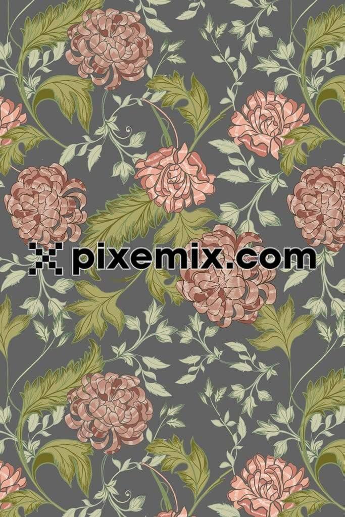 Beautiful flowers and leaves product graphic with seamless repeat pattern