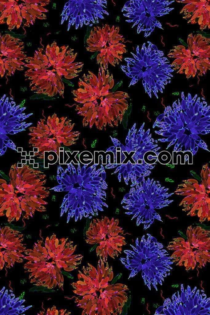 Abstract colorful floral art product graphic with seamless repeat pattern