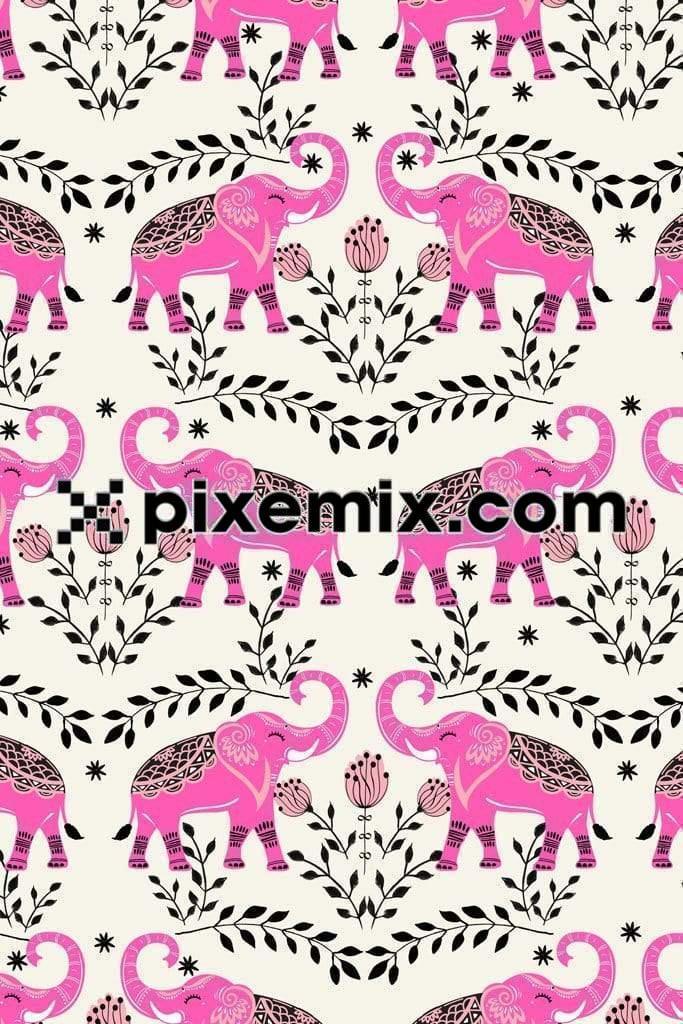 Beautiful ethnic elephant art product graphic with seamless repeat pattern