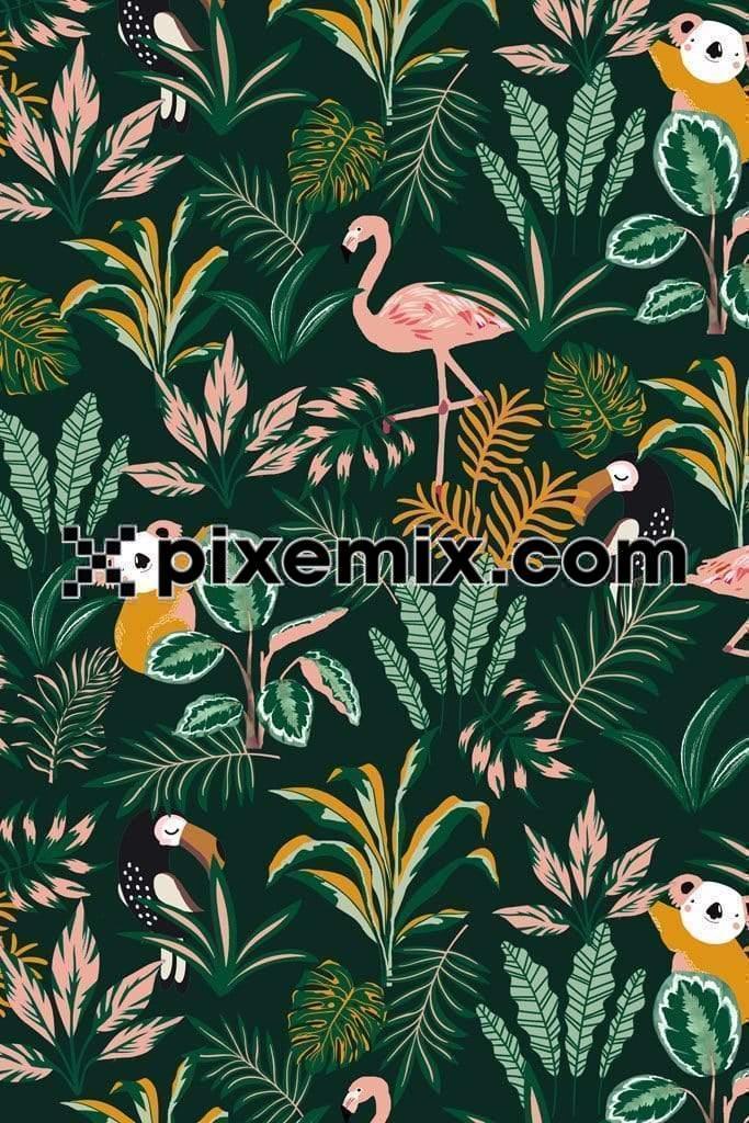 Beautful tropical jungle art product graphic with seamless repeat pattern