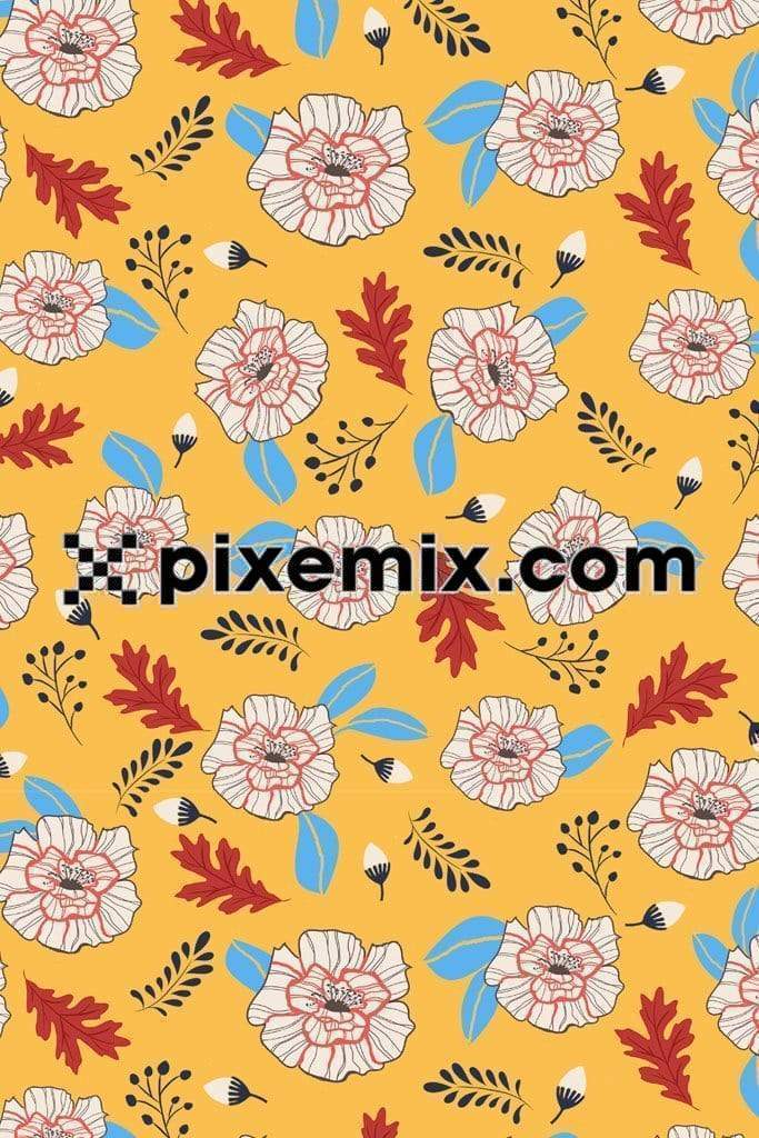 Colorful floral art product graphic with seamless repeat pattern