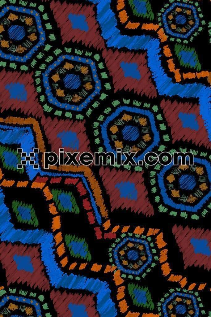 Brushed ikat effect print product graphics with seamless repeat pattern