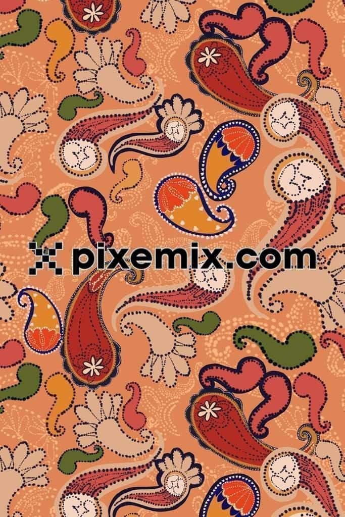 Ethnic paisley pattern product graphic with seamless repeat pattern