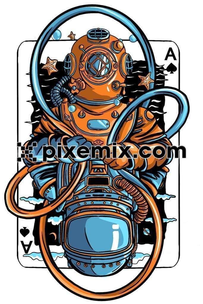 Astronaut around play card illustration product graphic art