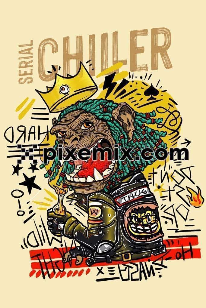 Cartoon cool serial chiller monkey illustration product graphic art with typography