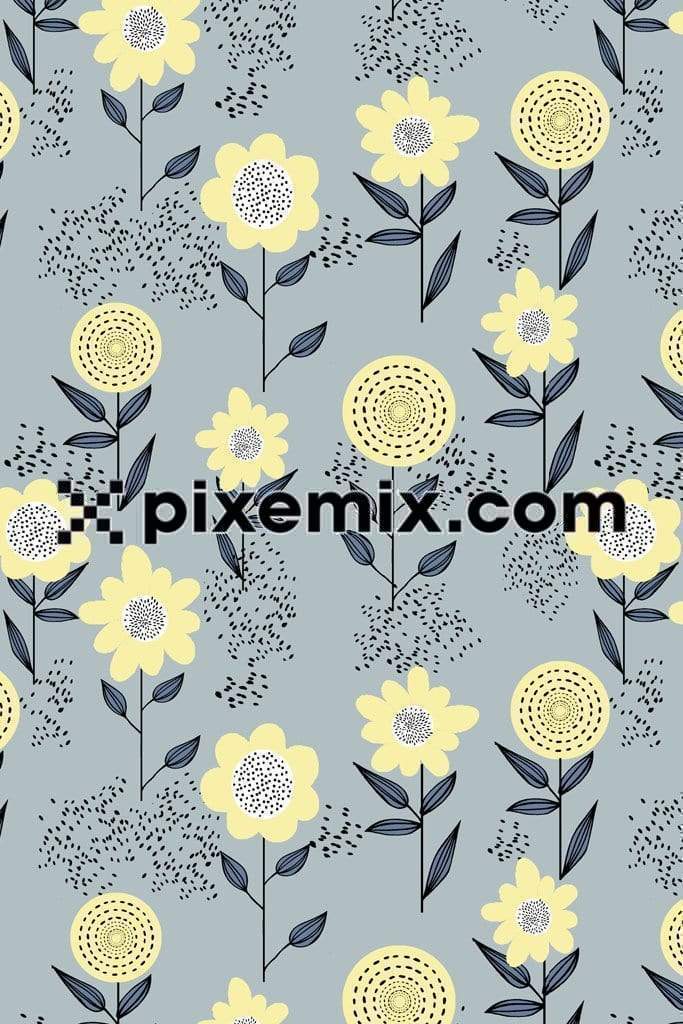 Florals and dotted product graphic with seamless repeat pattern