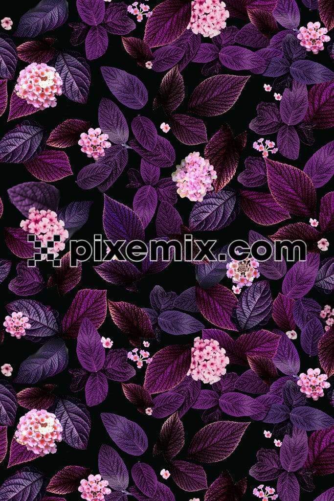 Glowy leaf and flower product graphic with seamless repeat pattern