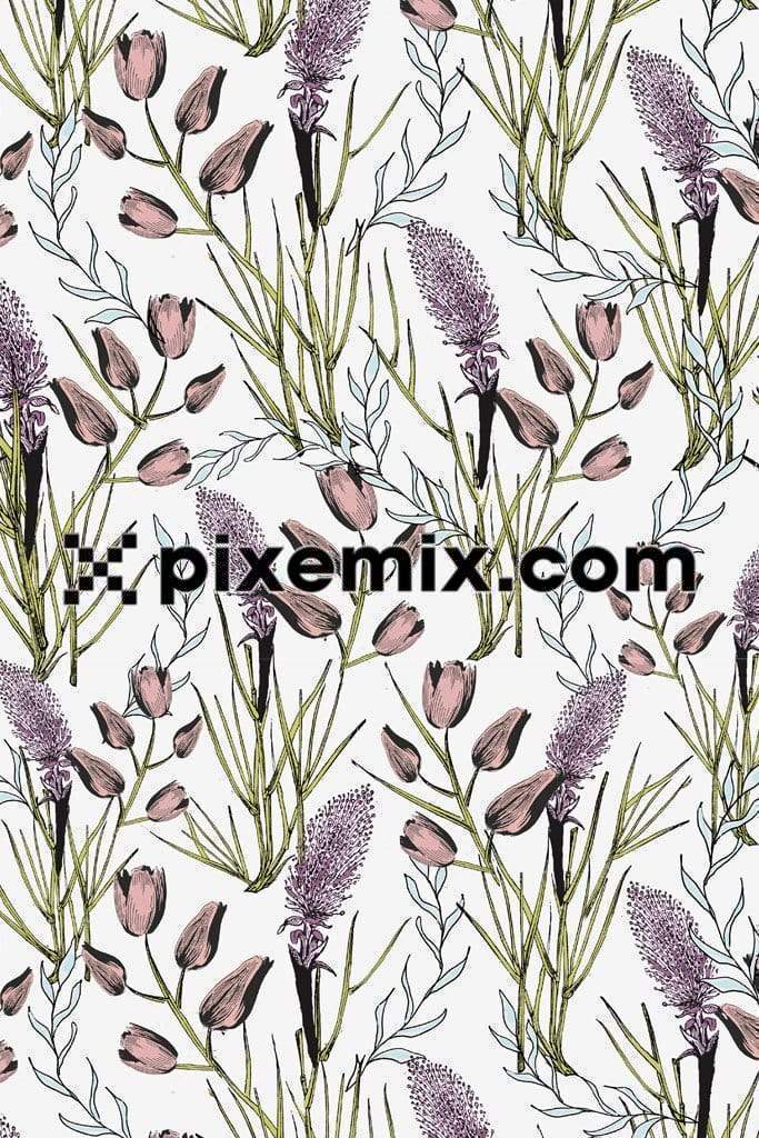 Florals product graphic with seamless repeat pattern