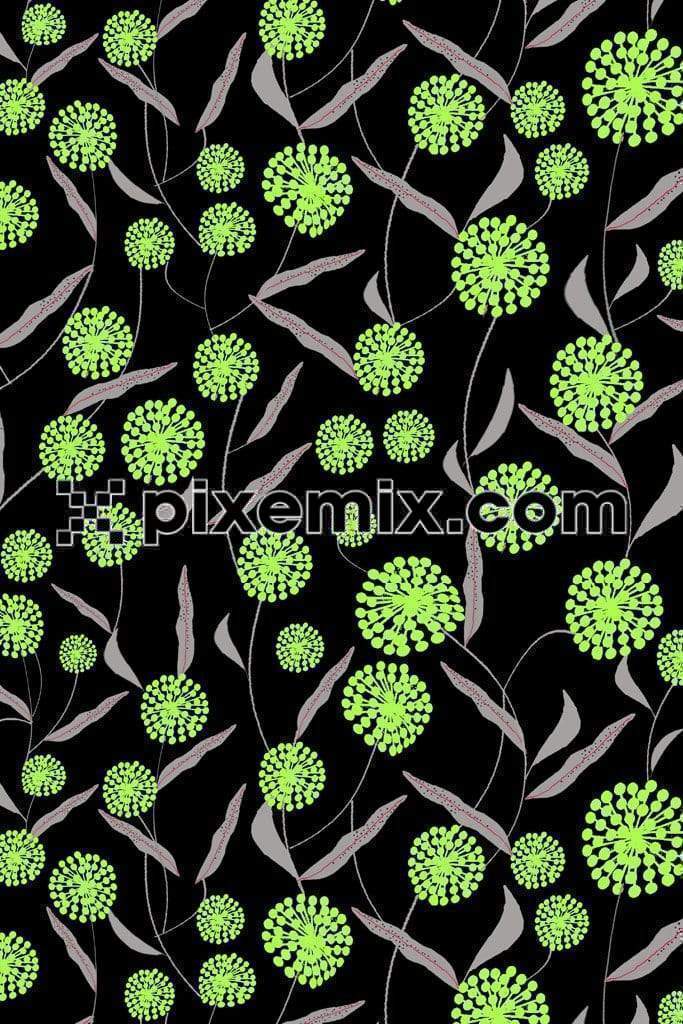 Neon color florals product graphic with seamless repeat pattern