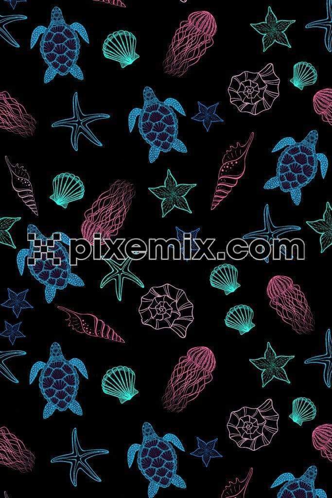 Nautical art inspried see animal product graphic with seamless repeat pattern