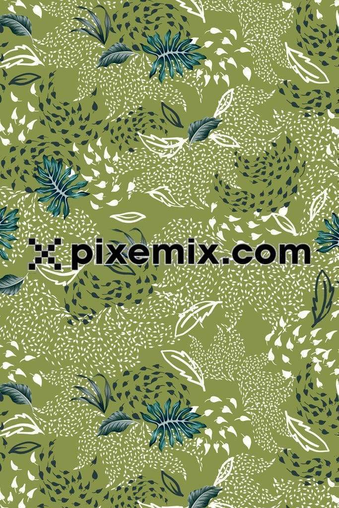 Tropical leaf and dotted product graphic with seamless repeat pattern