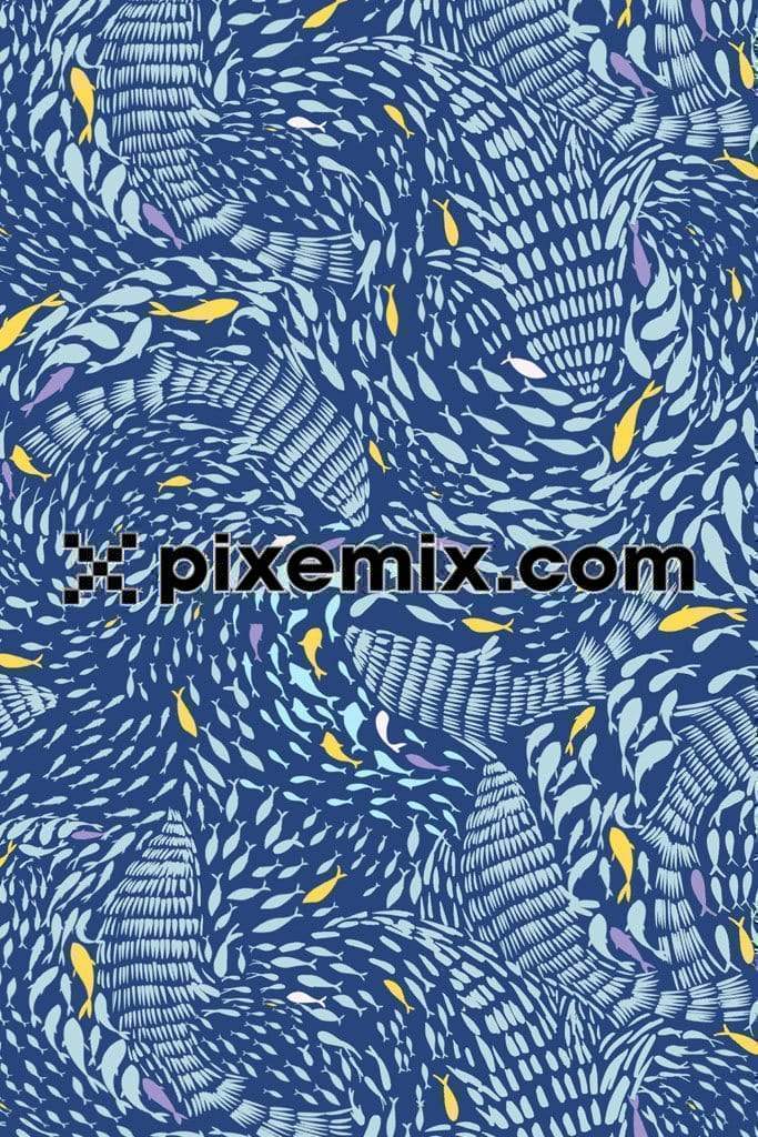 Brush stroke underwater animal product graphic with seamless repeat pattern