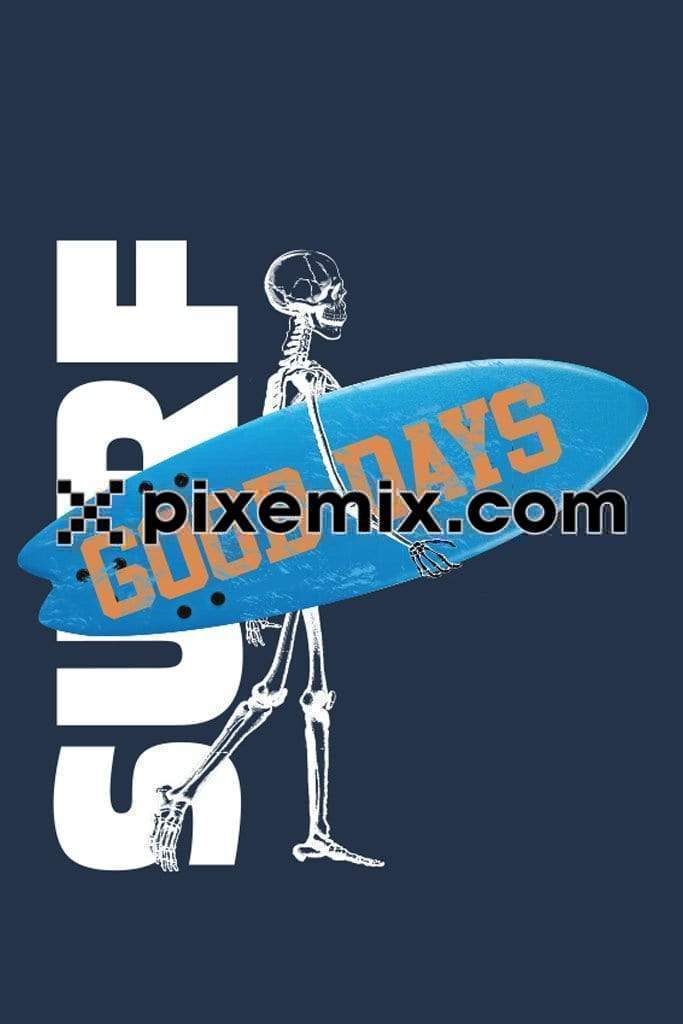 Skeleton with surf board vector product graphic