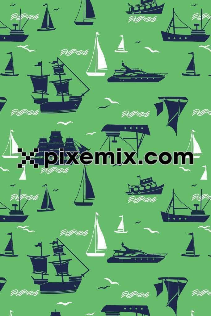 Ship and boat product graphic with seamless repeat pattern