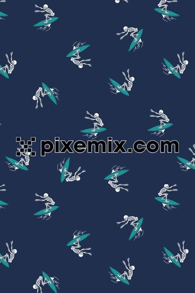 Surfing skeleton product graphic with seamless repeat pattern