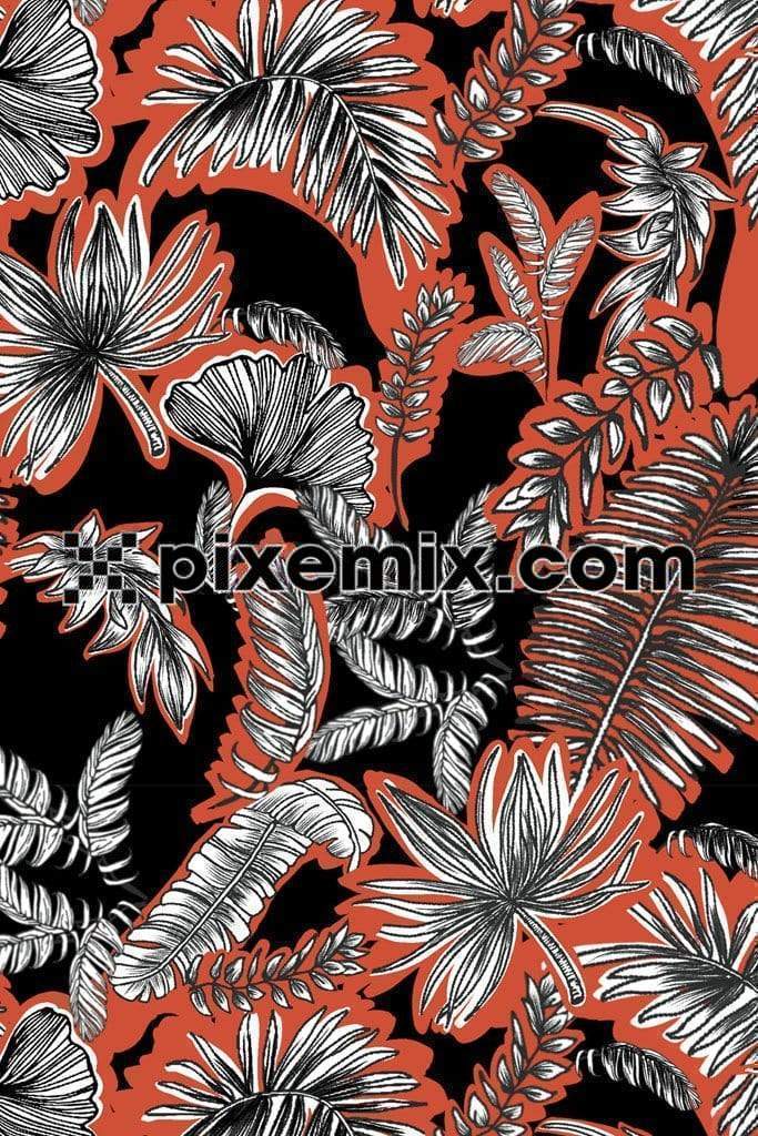 Abstract tropical leaf product graphic with seamless repeat pattern