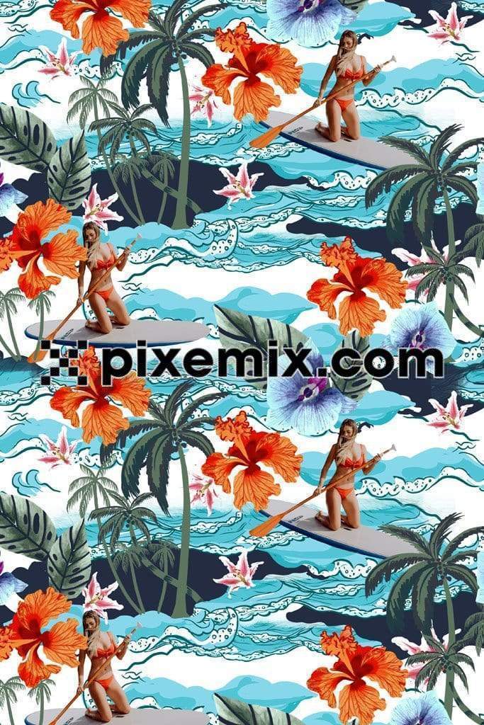 Photo manipulation inspired hawaiian product graphic with seamless repeat pattern
