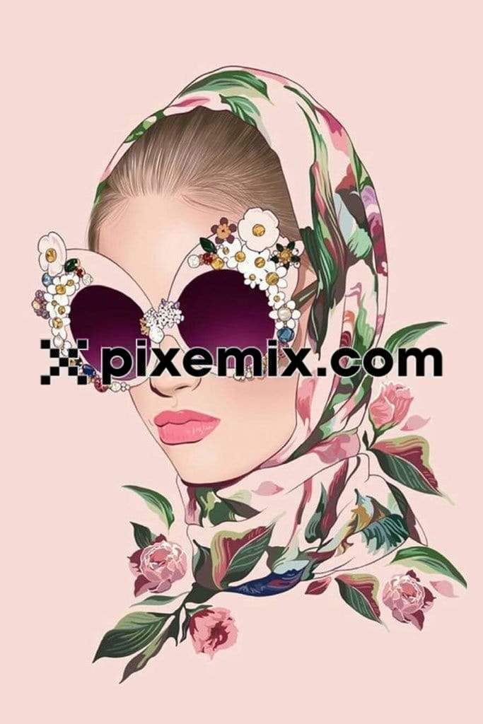 Cartoon girl with flower and leaf product graphic