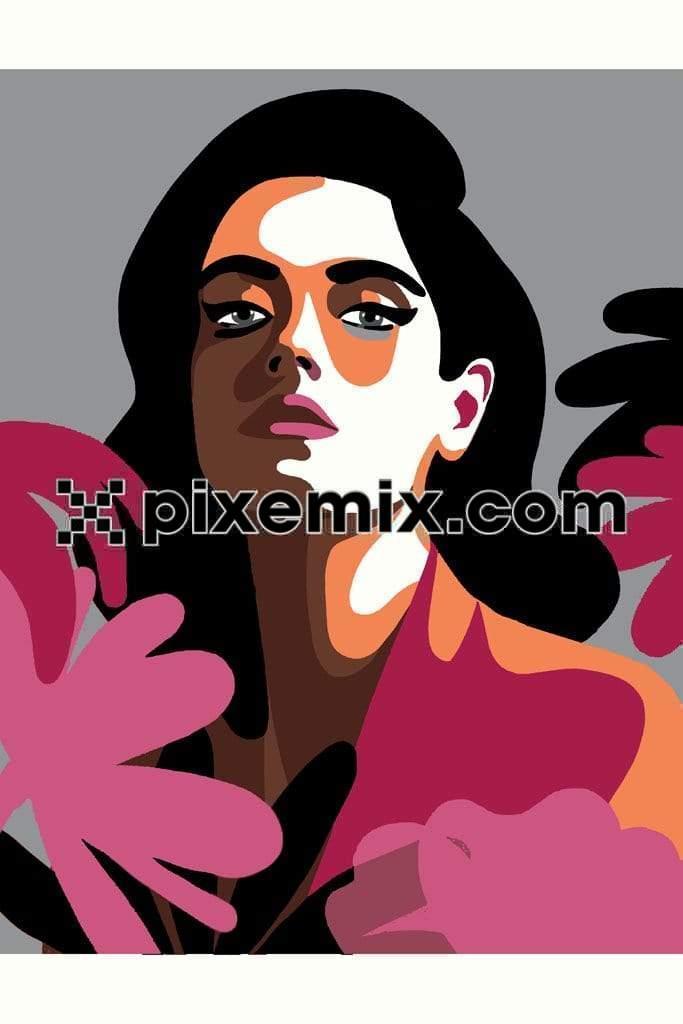 Abstract woman portrsit with floral product graphic