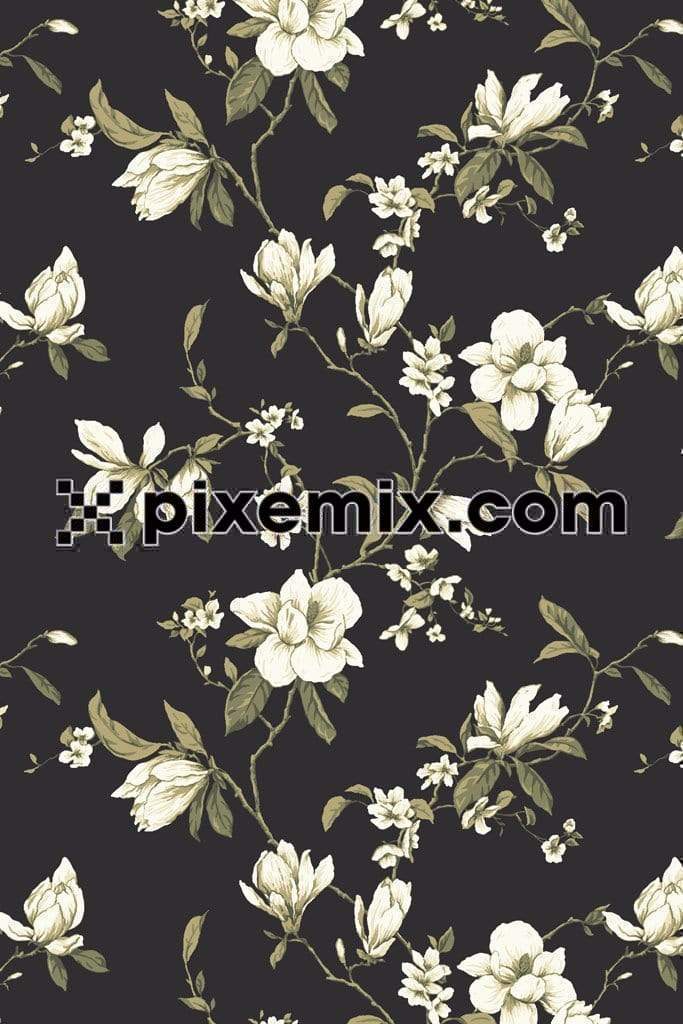 flower and leaf product graphic with seamless repeat pattern