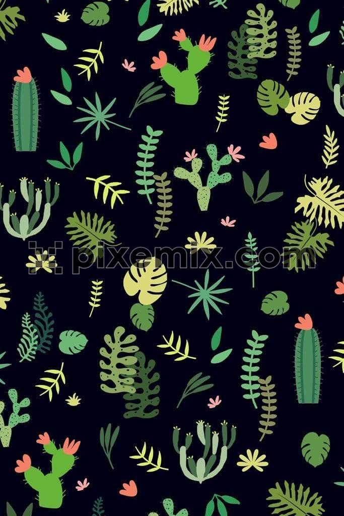 Leaf and cactus product graphics with seamless repeat pattern