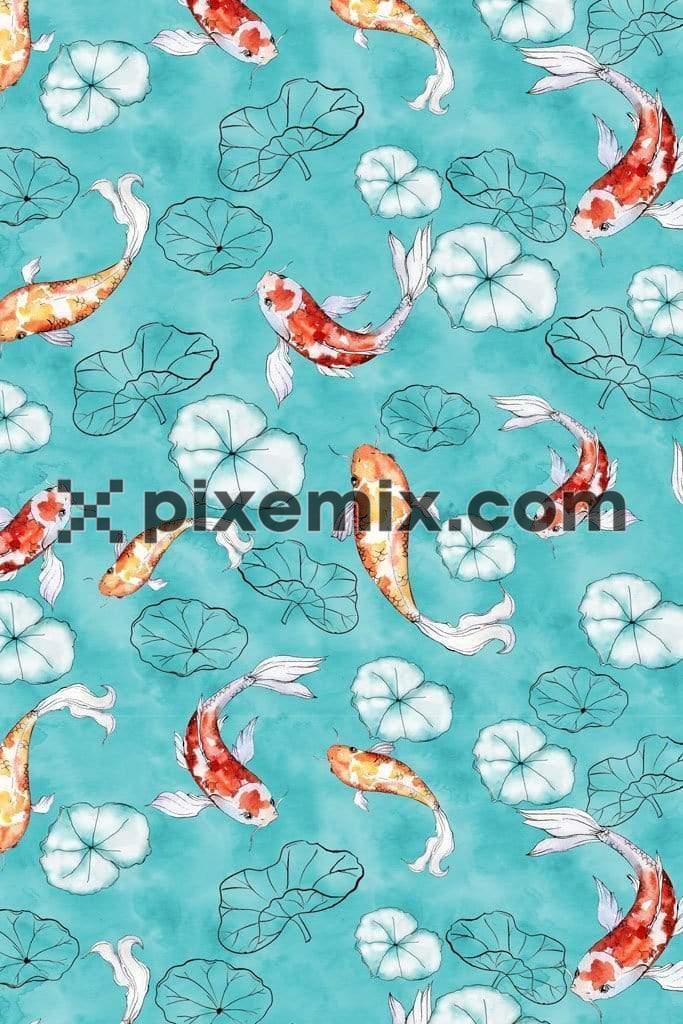 Koi fish and leaf product graphics with seamless repeat pattern