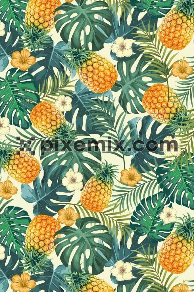 Monstra leaf and pineapple product graphics with seamless repeat pattern