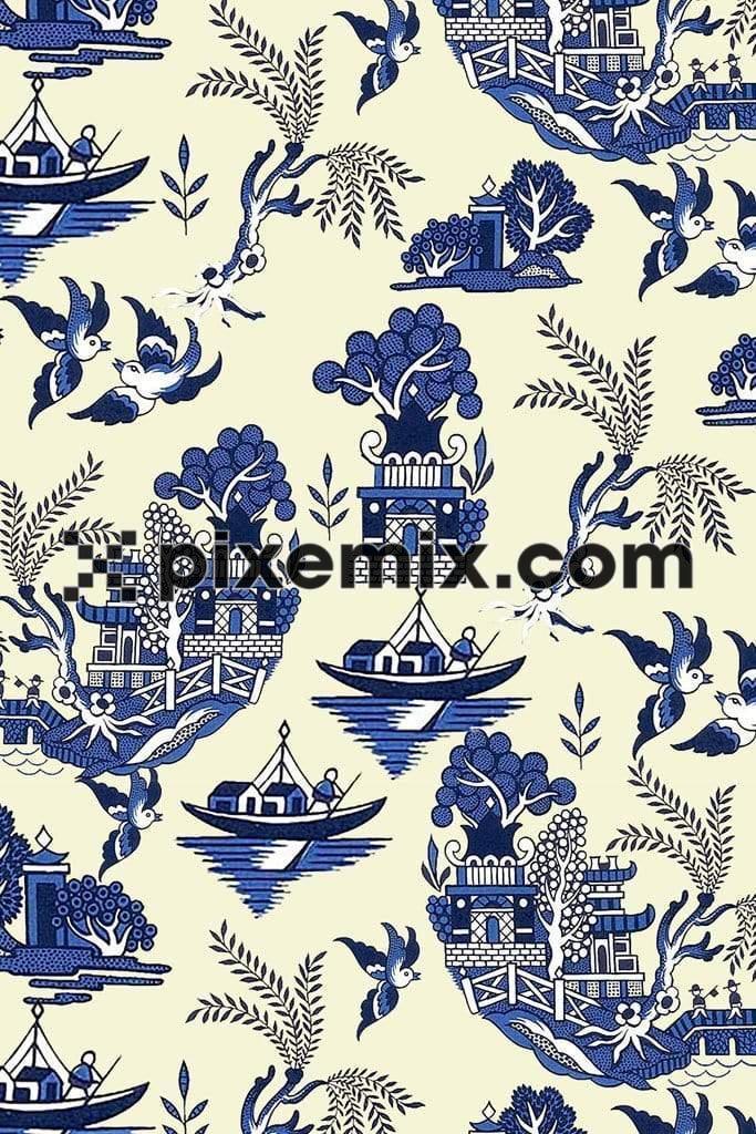 Countryside landscape product graphics with seamless repeat pattern