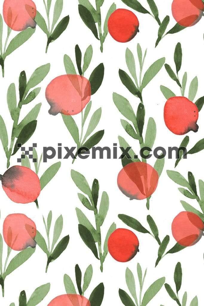 Leaf and fruits product graphics with seamless repeat pattern