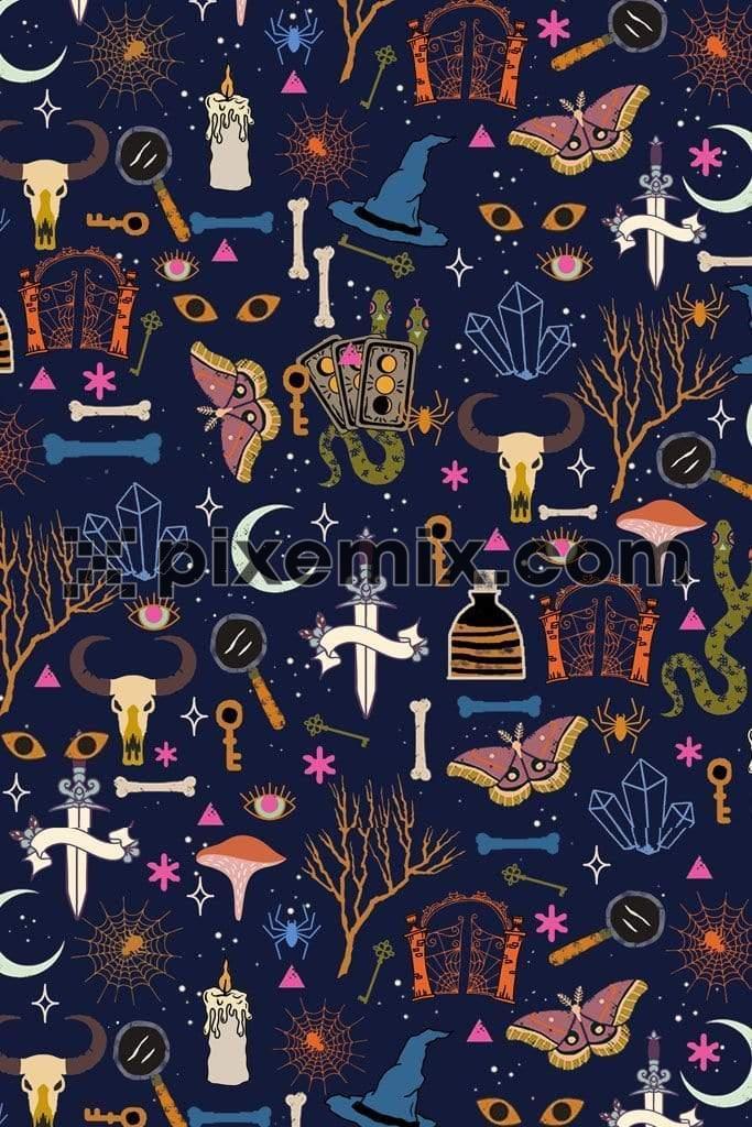 Mushroom and moon product graphics with seamless repeat pattern