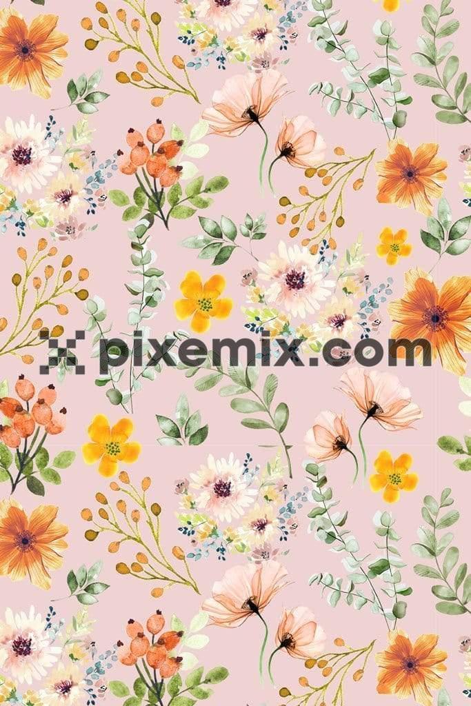 Leaf and flower product graphics with seamless repeat pattern