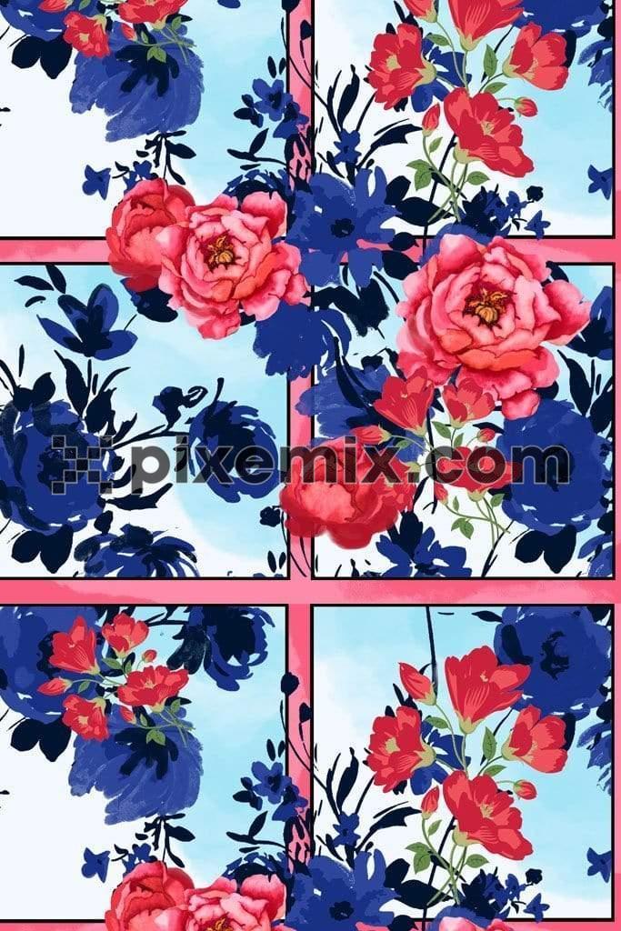 Roses and leaf product graphics with seamless repeat pattern