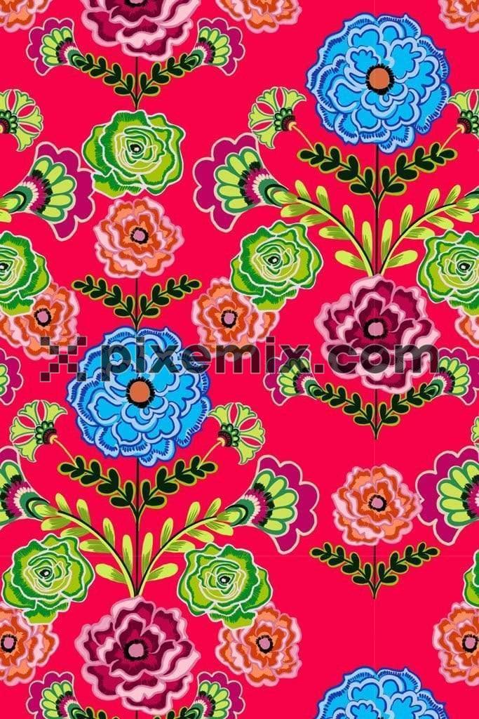 Florals and leaf product graphics with seamless repeat pattern