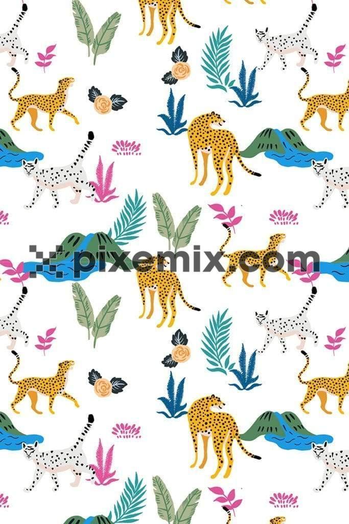 Leopard and leaf product graphics with seamless repeat pattern